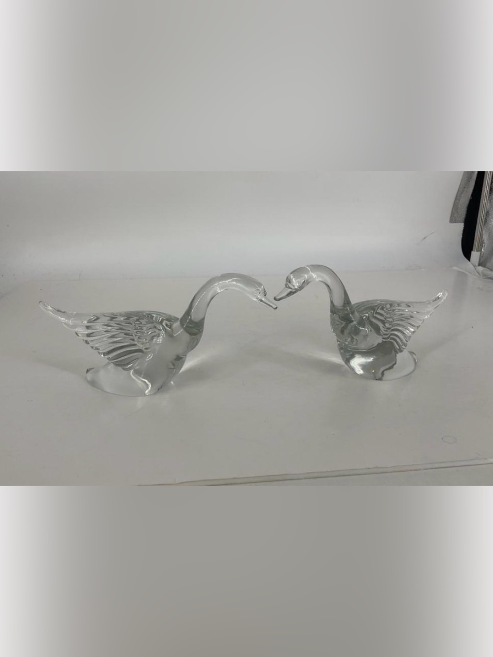 Heisey circa 1940s Glass Swan Figurine Pair - Elegant Home Art Décor UV GLOW